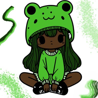 a girl wearing a frog hat and some frog socks