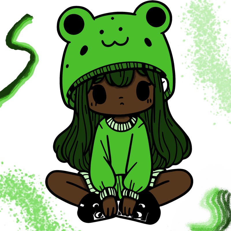 a girl wearing a frog hat and some frog socks