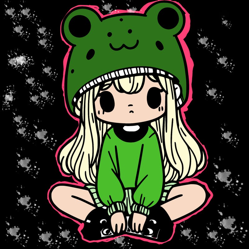 a girl wearing a frog hat and some frog socks