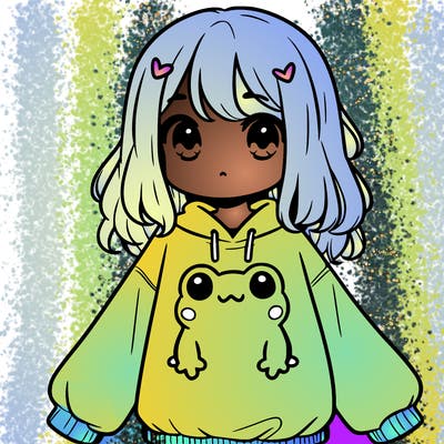 girl wearing frogging sweatshirt