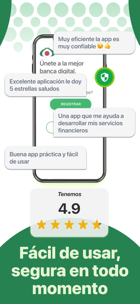 Bewertungen der Banco Azteca Guatemala Mobile App und 4,9-Sterne-Bewertung.