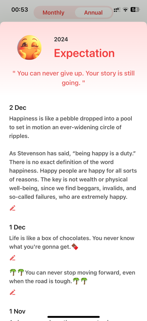 Mood Jar - AI Mood & Emotion - Digital journal interface in the Mood Jar app showing daily reflections and inspirational quotes