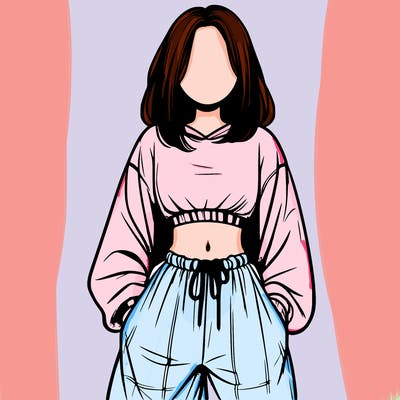 realistic girl faceless with baggy pants and a crop top