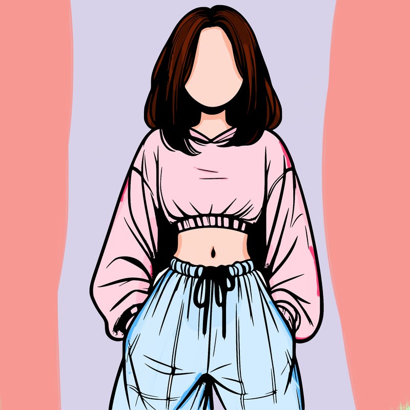realistic girl faceless with baggy pants and a crop top