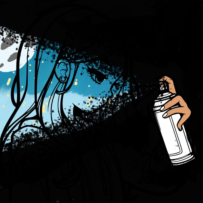 a realistic girl spray painting