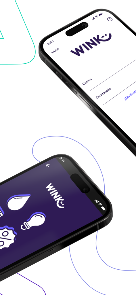 Two smartphones showing the Wink digital banking app login screen and utility payment features