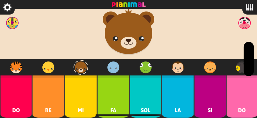 Pianimal Wild - Colorful children's piano interface with cute animal characters and musical notes