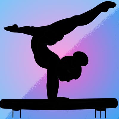 gymnast doing split handstand on a beam