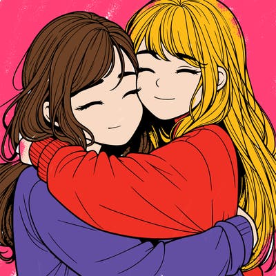 realistic two girls hugging