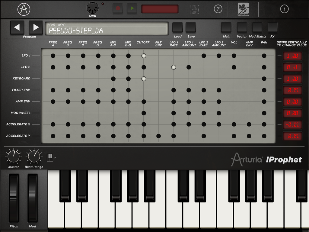 iProphet Synthesizer - iProphet Synthesizer modulation matrix interface showing routing grid and digital controls