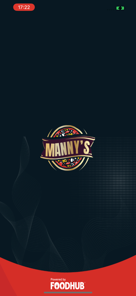Manny's. - Mannys 음식 주문 앱 스플래시 화면, 레스토랑 로고 포함