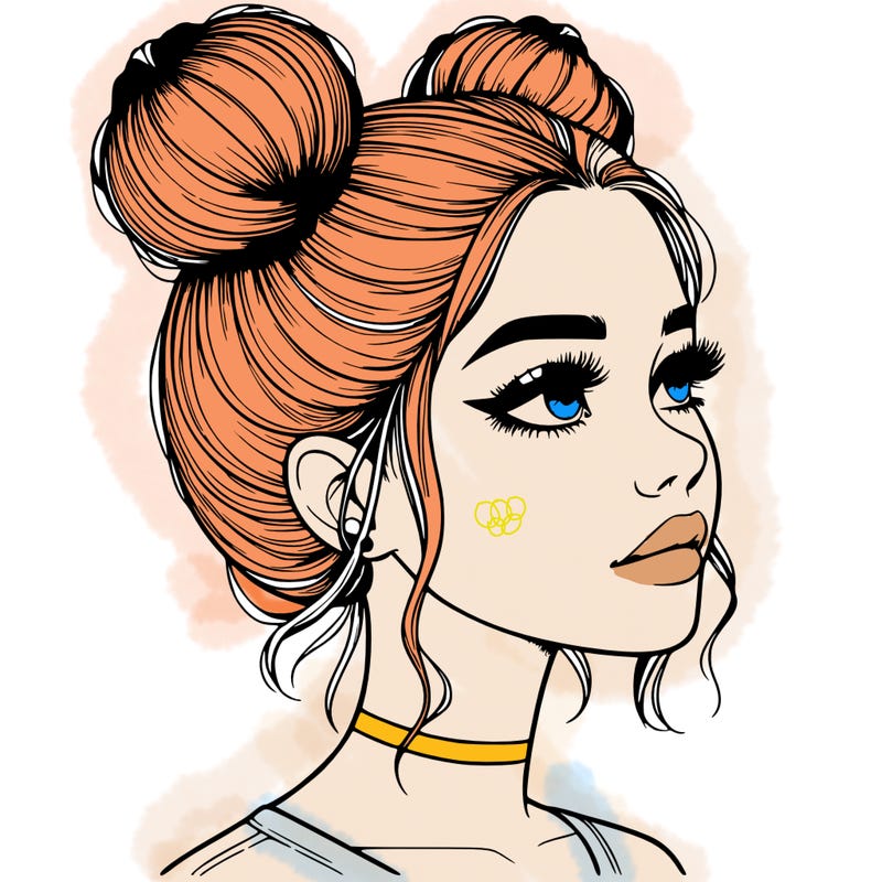 realistic girl with buns on the top of her head