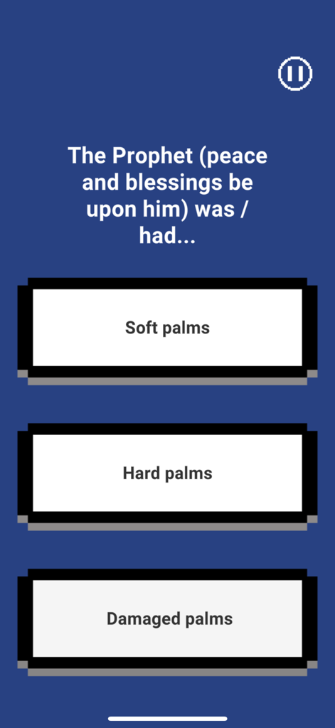 Eine Multiple-Choice-Quizfrage über den Propheten in der SahabaGames-Lern-App.