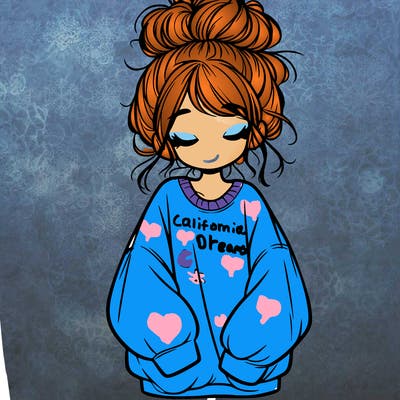 girl with baggy sweatshirt and messy bun