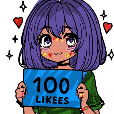 anima girl holding a 100 likes sign in her hand