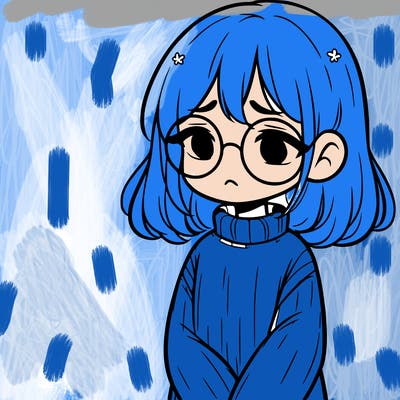 sad girl with glasses in a sweater