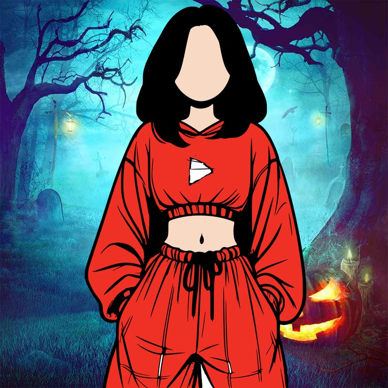 realistic girl faceless with baggy pants and a crop top