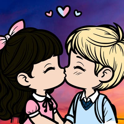 boy and girl kissing