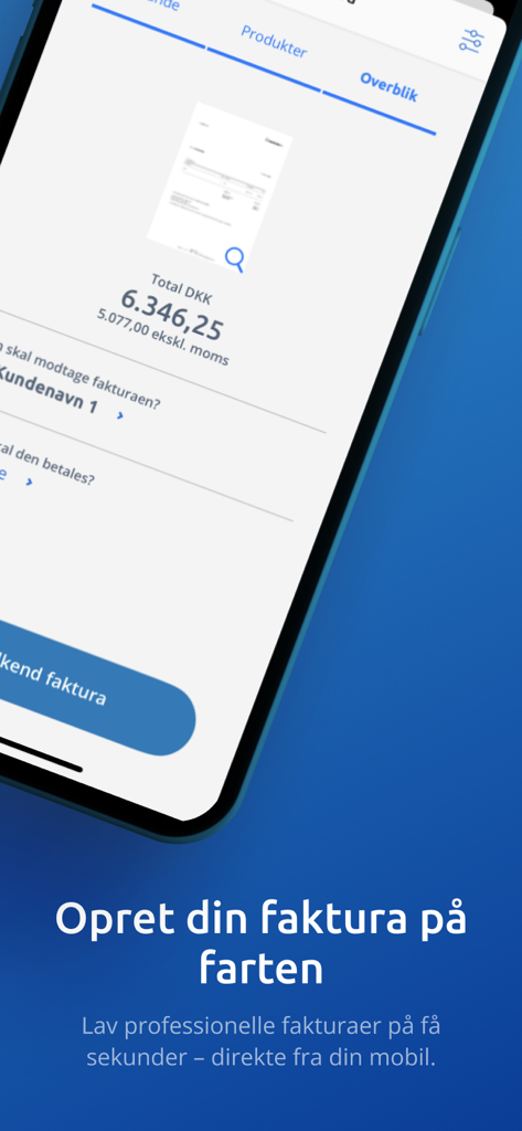 Dinero Regnskabsprogram - A mobile screen showing the Dinero accounting app interface for creating professional invoices on the go.