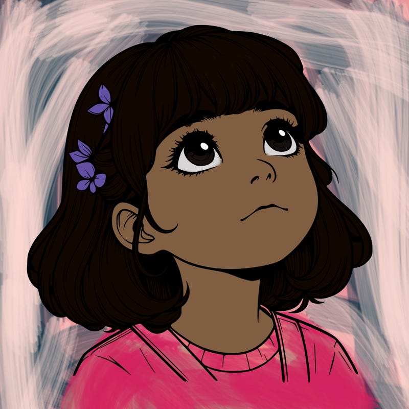 realistic girl looking up