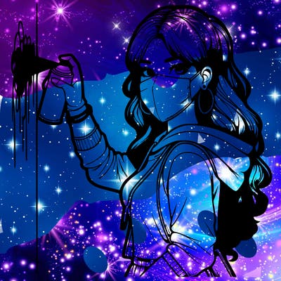 realistic girl with mask spray painting a wall