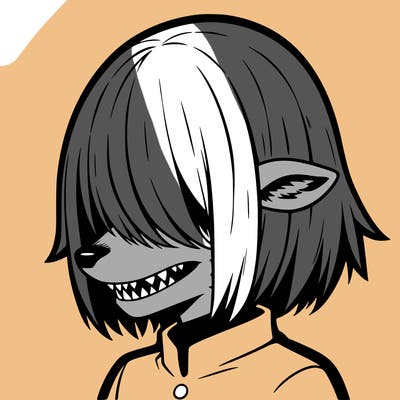 sharp teeth deer man with bob haircut