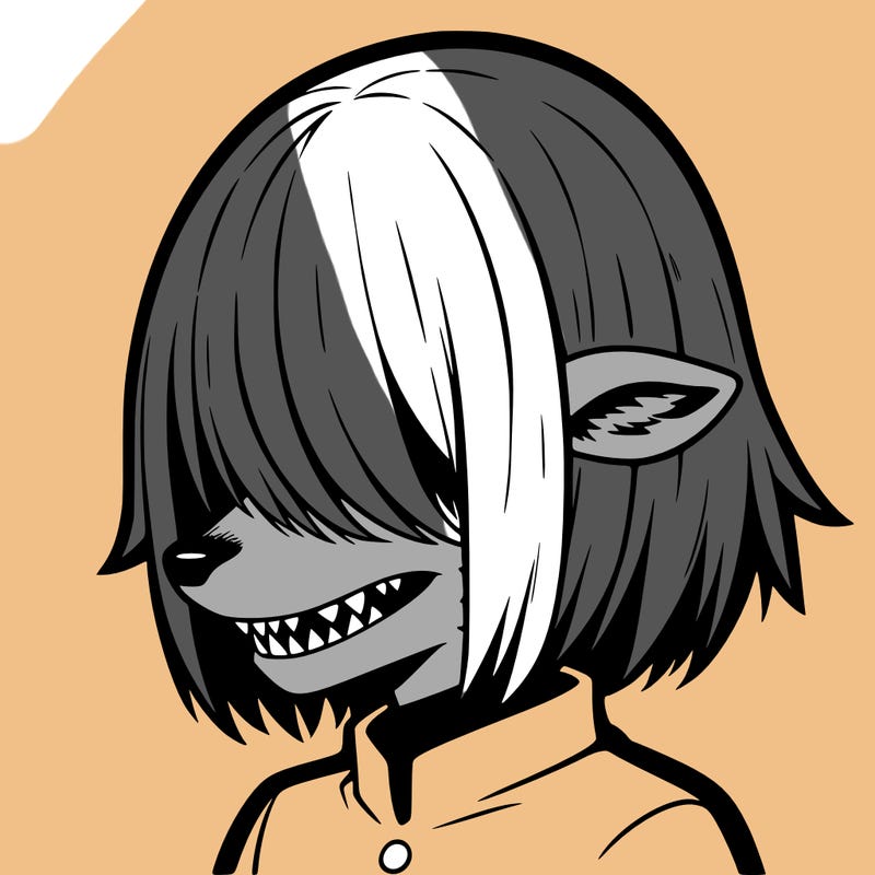 sharp teeth deer man with bob haircut