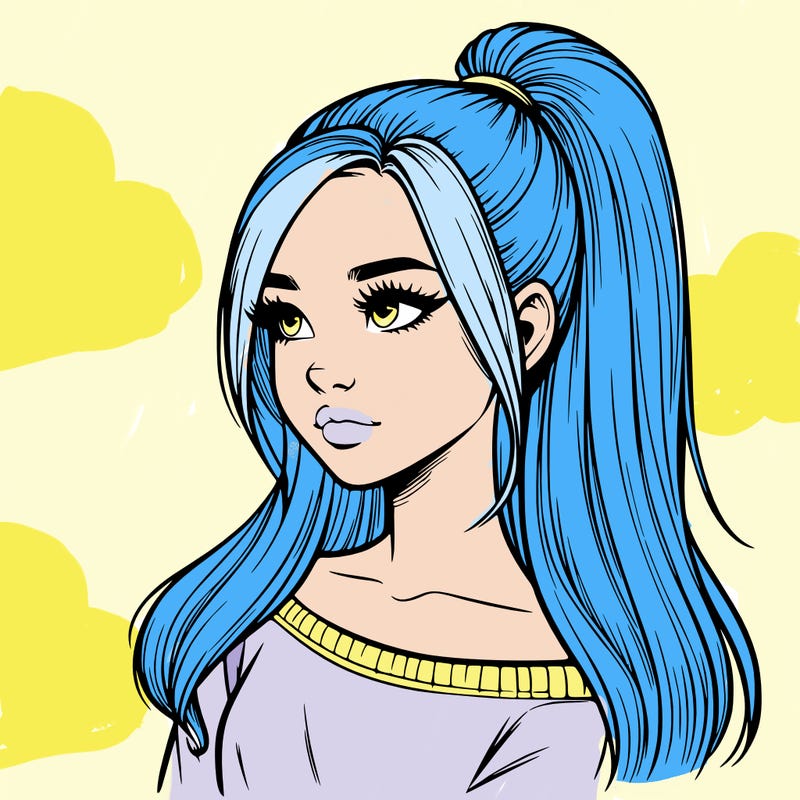 realistic girl with a high ponytail