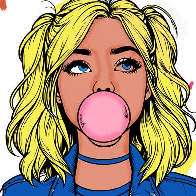 realististic girl blowing bubble -gum