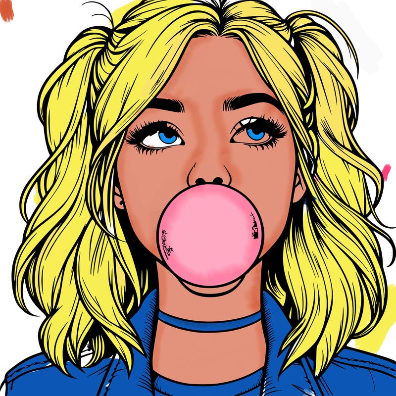 realististic girl blowing bubble -gum
