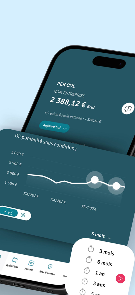 Mon Epargne - Tableau de bord de l'application Mon Epargne Amundi montrant le solde de l'épargne retraite et le graphique de croissance