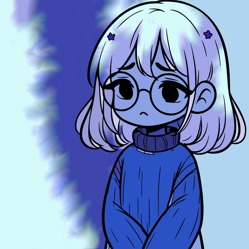 sad girl with glasses in a sweater