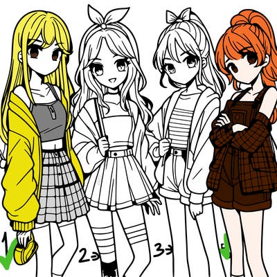 teen manga girls group of 4