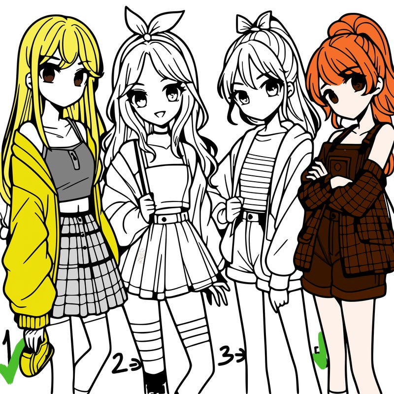 teen manga girls group of 4