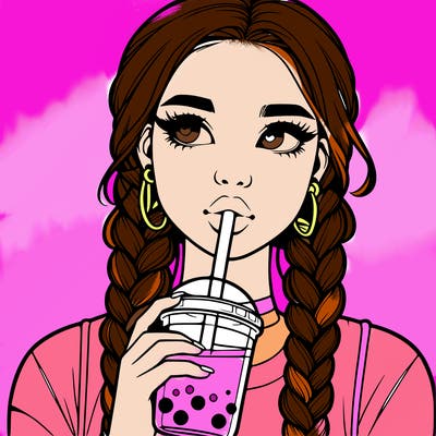 realistic girl with braided hair drinking boba