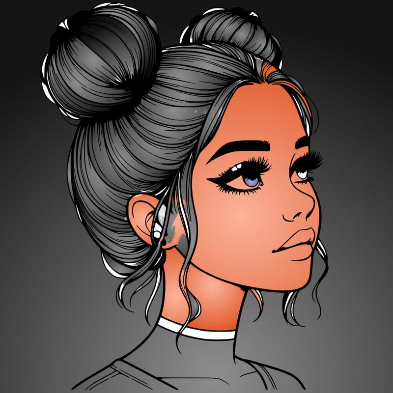 realistic girl with buns on the top of her head