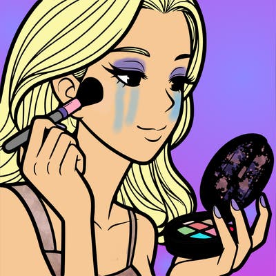 little girl putting on makeup