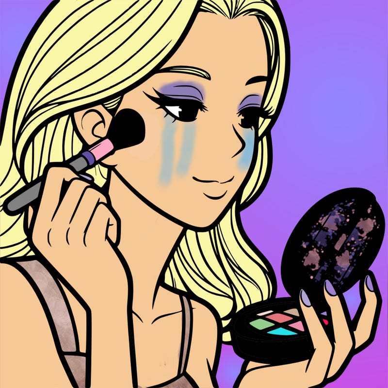 little girl putting on makeup