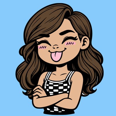 realistic girl crossing her arms and wearing a tank top with her tongue held out she has long hair