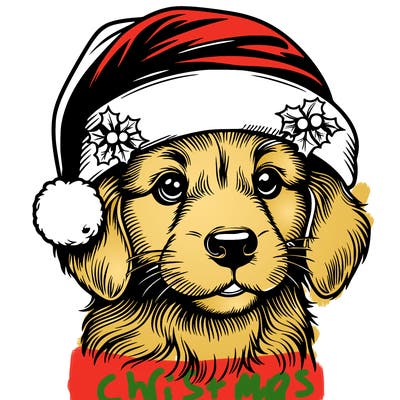 realistic dog wearing a santa hat