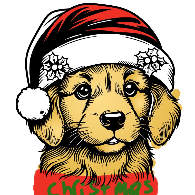 realistic dog wearing a santa hat
