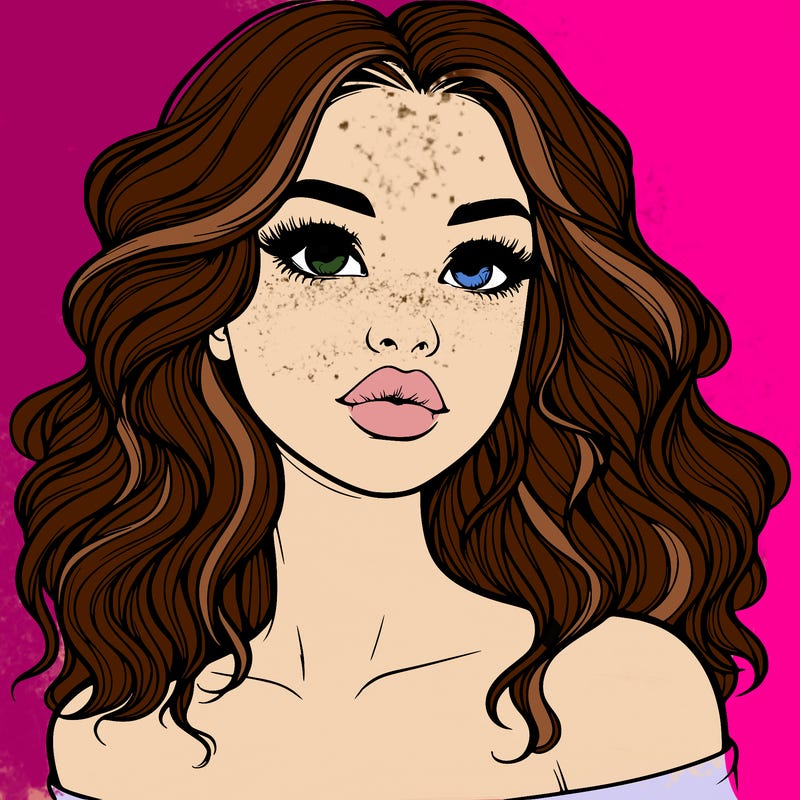 realistic girl with wavy hair and lips