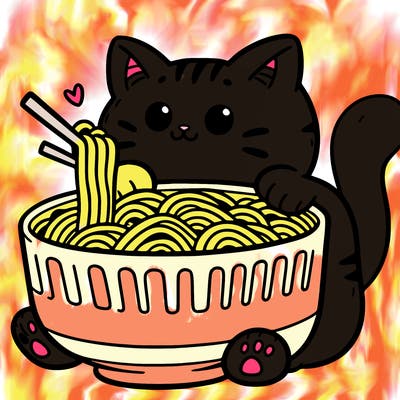 cat with ramen