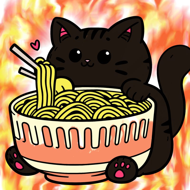 cat with ramen