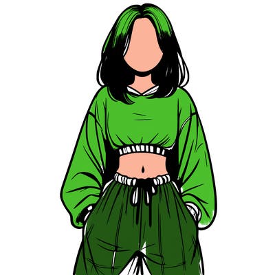 realistic girl faceless with baggy pants and a crop top