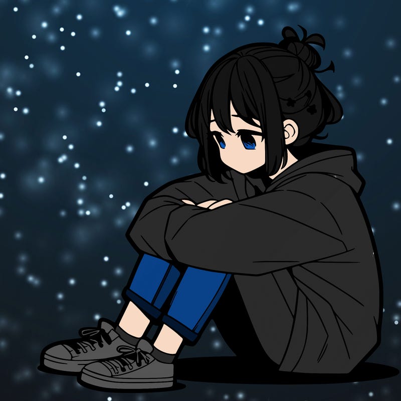 sad anime girl sitting alone