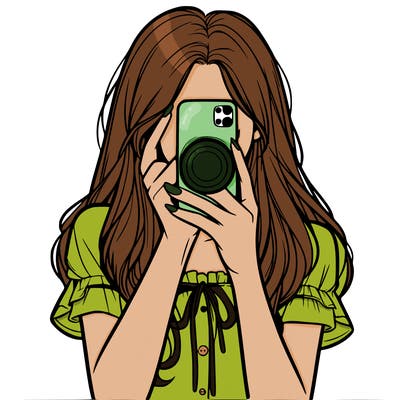 a realistic girl holding her phone taking pictures