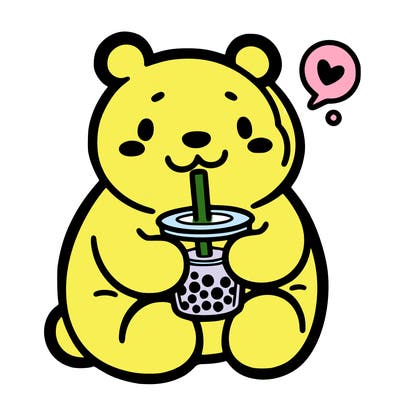 bear drinking boba tea