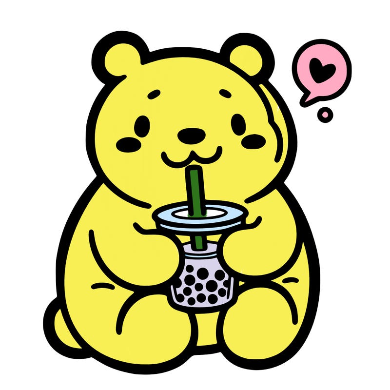 bear drinking boba tea