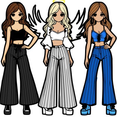 girls with flare pants and crop tops realistic